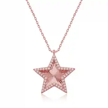 Gümüş Rose Fırfır Desenli Yıldız Kadın Kolye