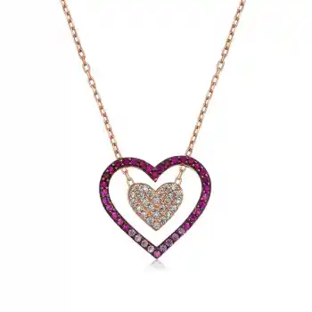 Gümüş Rose İki Kalp Bayan Kolye