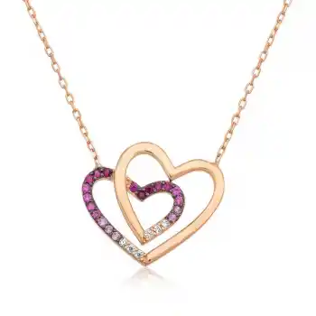 Gümüş Rose İki Kalp Bayan Kolye