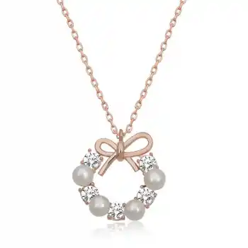 Gümüş Rose İnci Kurdele Kadın Kolye