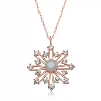 Gümüş Rose İncili Kar Tanesi Kadın Kolye