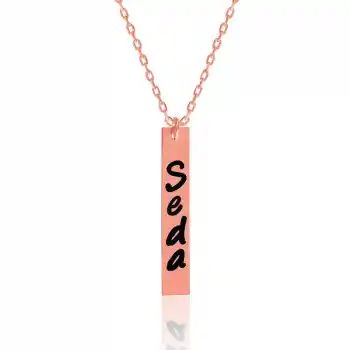 Gümüş Rose İsimli Çubuk Plaka Bayan Kolye