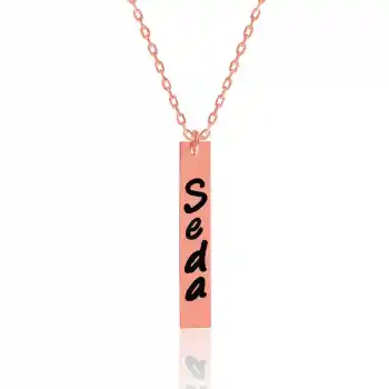 Gümüş Rose İsimli Çubuk Plaka Bayan Kolye