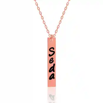 Gümüş Rose İsimli Çubuk Plaka Bayan Kolye