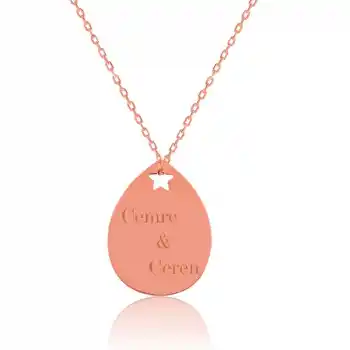 Gümüş Rose İsimli Yıldızlı Damla Kolye