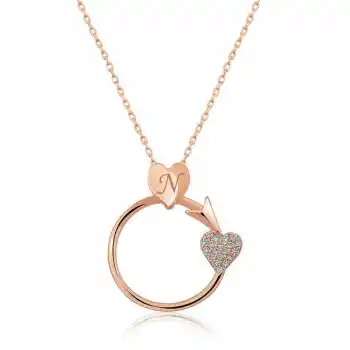 Gümüş Rose Kalbe Giden Ok Kolye