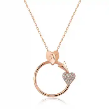 Gümüş Rose Kalbe Giden Ok Kolye