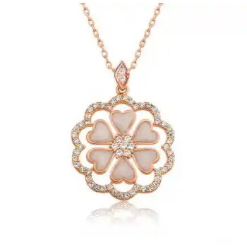 Gümüş Rose Kalp Çiçek Bayan Kolye