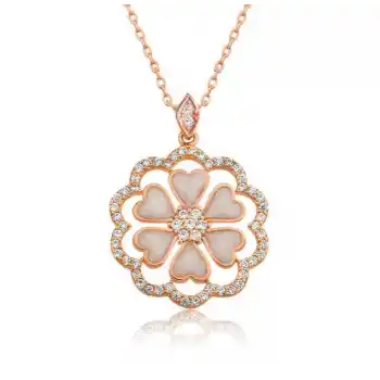 Gümüş Rose Kalp Çiçek Bayan Kolye