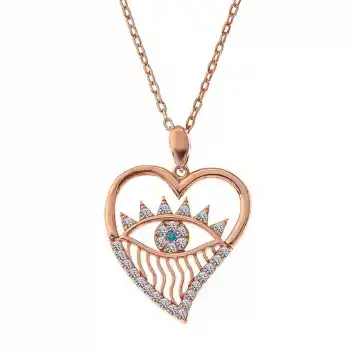 Gümüş Rose Kalp Göz Kadın Kolye