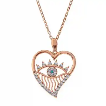 Gümüş Rose Kalp Göz Kadın Kolye