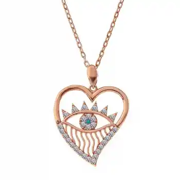 Gümüş Rose Kalp Göz Kadın Kolye