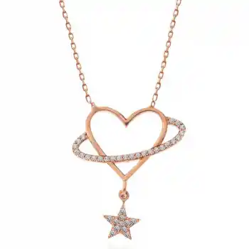 Gümüş Rose Kalp Yıldız Kadın Kolye