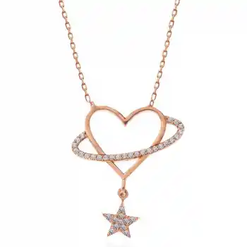 Gümüş Rose Kalp Yıldız Kadın Kolye