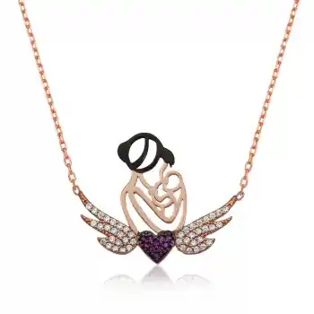 Gümüş Rose Kalpli Anne Ve Çocuk Kolye