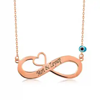 Gümüş Rose Kalpli Sonsuzluk İsimli Kolye