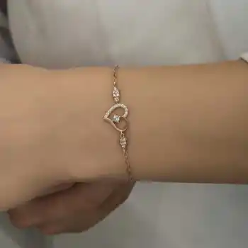 Gümüş Rose Kalpli Tektaş Kadın Bileklik