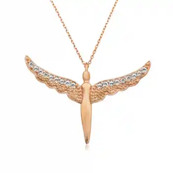Gümüş Rose Kanatlı Melek Bayan Kolye