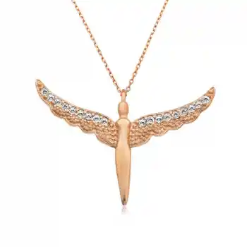 Gümüş Rose Kanatlı Melek Bayan Kolye