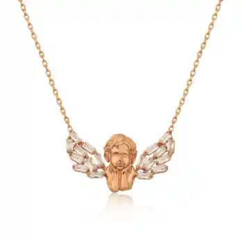 Gümüş Rose Kanatlı Melek Kolye