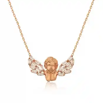 Gümüş Rose Kanatlı Melek Kolye