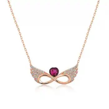 ​Gümüş Rose Kanatlı Sonsuz Kalp Kolye