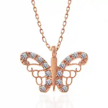 Gümüş Rose Kelebek Kadın Kolye