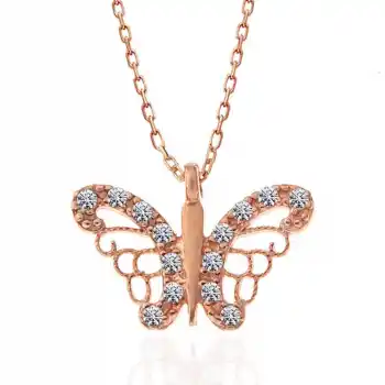 Gümüş Rose Kelebek Kadın Kolye