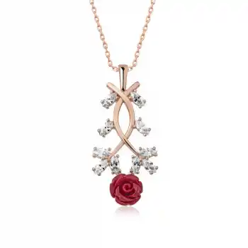 ​Gümüş Rose Kırmızı Gül Kolye