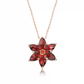 Gümüş Rose Kırmızı Lotus Çiçeği Kolye