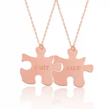 Gümüş Rose Kişiye Özel Puzzle İsimli Kolye