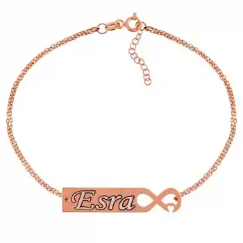 Gümüş Rose Kişiye Özel Sonsuzluk Kalp İsimli Bayan Bileklik