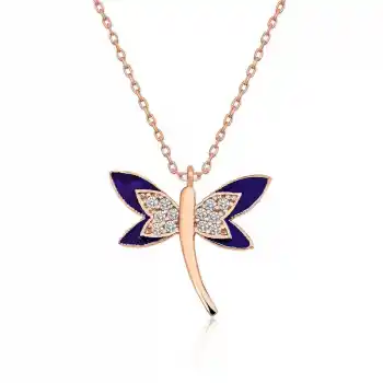 Gümüş Rose Lacivert Yusufçuk Bayan Kolye