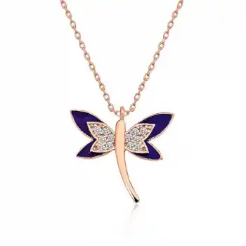 Gümüş Rose Lacivert Yusufçuk Bayan Kolye