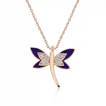 Gümüş Rose Lacivert Yusufçuk Bayan Kolye