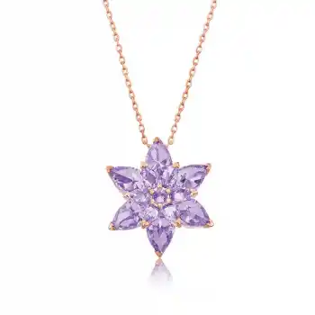 Gümüş Rose Lila Lotus Çiçeği Kolye