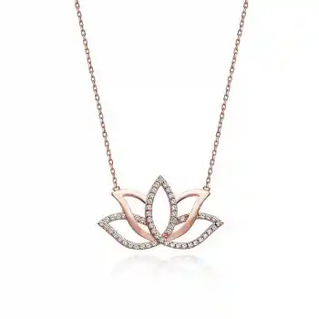 Gümüş Rose Lotus Çiçeği Kolye