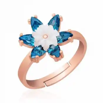 Gümüş Rose Mavi Lotus Çiçeği Yüzük