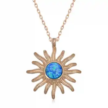​Gümüş Rose Mavi Opal Taşlı Güneş Kadın Kolye