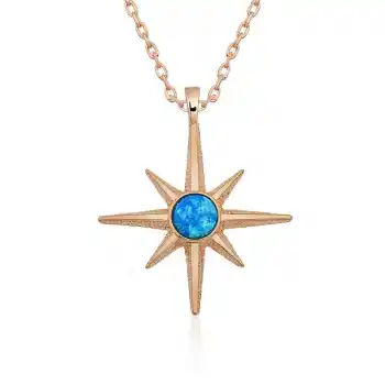 ​Gümüş Rose Mavi Opal Taşlı Kutup Yıldızı Kolye