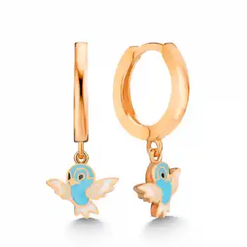 Gümüş Rose Mavi Renkli Sallantılı Kuş Kadın Küpe