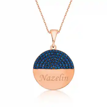 Gümüş Rose Mavi Taşlı İsimli Bayan Kolye