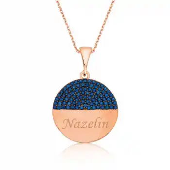 Gümüş Rose Mavi Taşlı İsimli Bayan Kolye