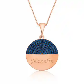 Gümüş Rose Mavi Taşlı İsimli Bayan Kolye