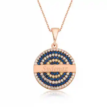 Gümüş Rose Mavi Taşlı İsimli Bayan Kolye