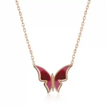 Gümüş Rose Minimal Kelebek Bayan Kolye