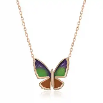 Gümüş Rose Minimal Kelebek Bayan Kolye