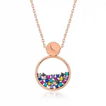 ​Gümüş Rose Mix Taşlı Çiğ Damlası Bayan Kolye