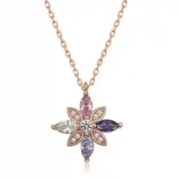 Gümüş Rose Mix Taşlı Umut Çiçeği Kolye