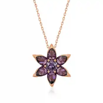 ​Gümüş Rose Mor Çiçek Kolye